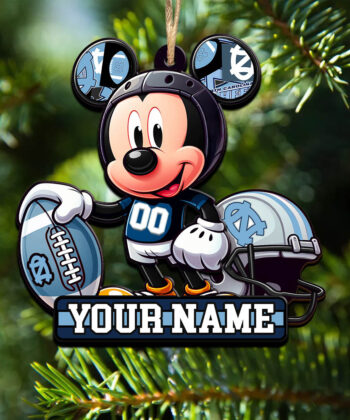 North Carolina Tar Heels 2 Layered Wooden Ornament Personalized Your Name And Number, Football Team And MK Mouse Ornament, Football Lover Gifts ETHY-52624