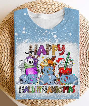 North Carolina Tar Heels Bleached Sweatshirt, Tshirt, Hoodie,  Sport Shirts, Happy Hallothanksmas, Sport Shirts For Fan EHIVM-52152