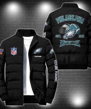 Philadelphia Eagles Puffer Jacket Custom Your Name, Football Team Jacket, Football Fan Gifts