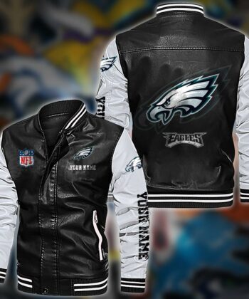 Philadelphia Eagles White 2D Leather Jacket Personalized Your Name, Sport Leather Jacket, Gifts For Fan ETRG-48268