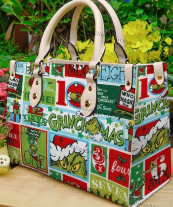 Grinch Christmas Leather Bag, Grinch Lover Handbag, Custom Leather Bag, Woman Handbag, Custom Leather Bag, Shopping Bag, Handmade Bag EHIVM-53252