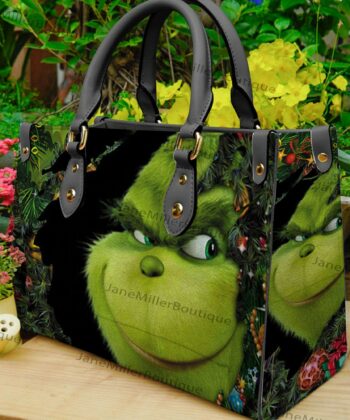 Grinch Christmas Leather Bag, Grinch Lover Handbag, Custom Leather Bag, Woman Handbag, Personalized Bag, Shopping Bag, Handmade Bag EHIVM-53252