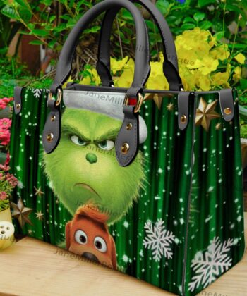 Grinch Christmas Leather Bag, Grinch Lover Handbag, Custom Leather Bag, Woman Handbag, Personalized Bag, Shopping Bag, Handmade Bag EHIVM-53252