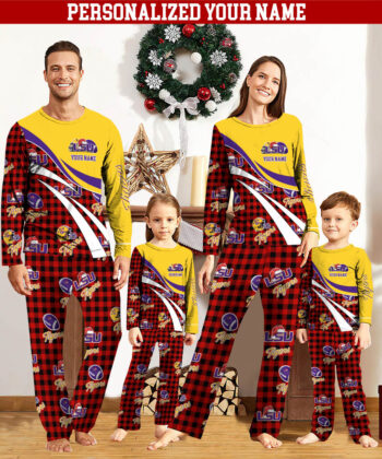 LSU TIGERS Team Pajamas Personalize Your Name, Buffalo Plaid Pajamas For Family, Football Fan Gifts ETHY-53221