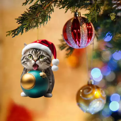 Christmas Decorations 2024 2d Acrylic Funny Cat Christmas Tree Ornament Cat Acrylic Ornament Christmas Pendant Navidad 6