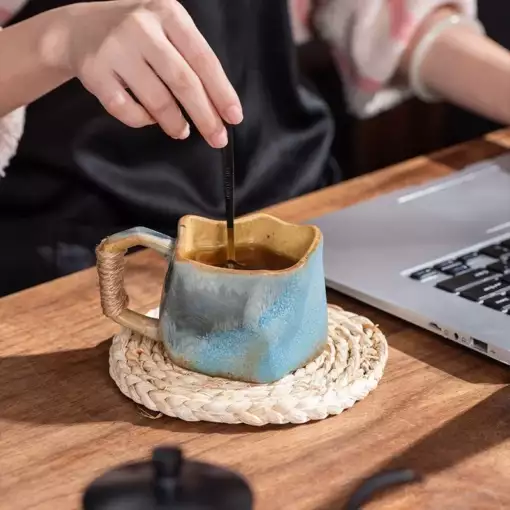 Retro Ceramic Coffee Cup - Irregular Japanese Pottery Mug 3